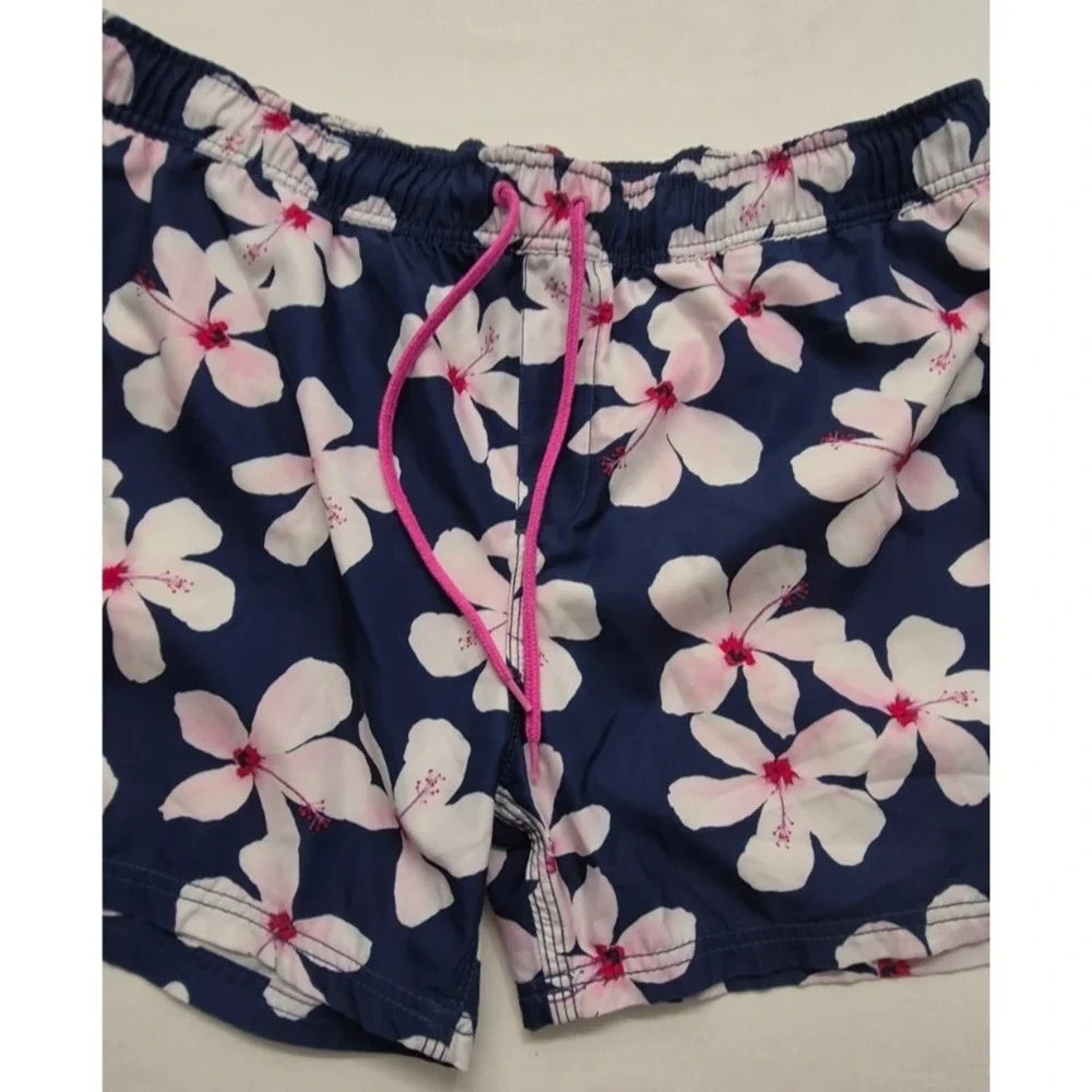Sperry men's navy blue floral print swim trunks XL drawstring mesh lining pocket